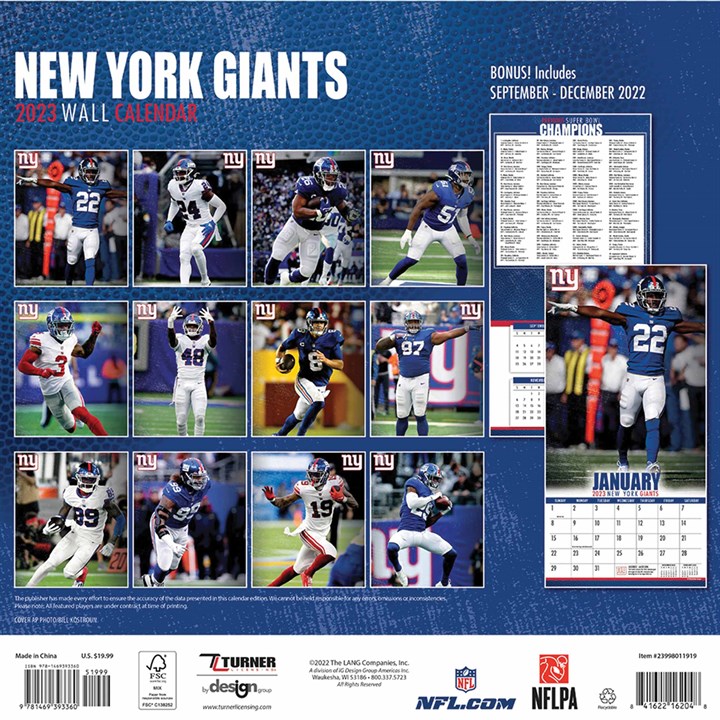 New York Giants NFL Calendar 2023