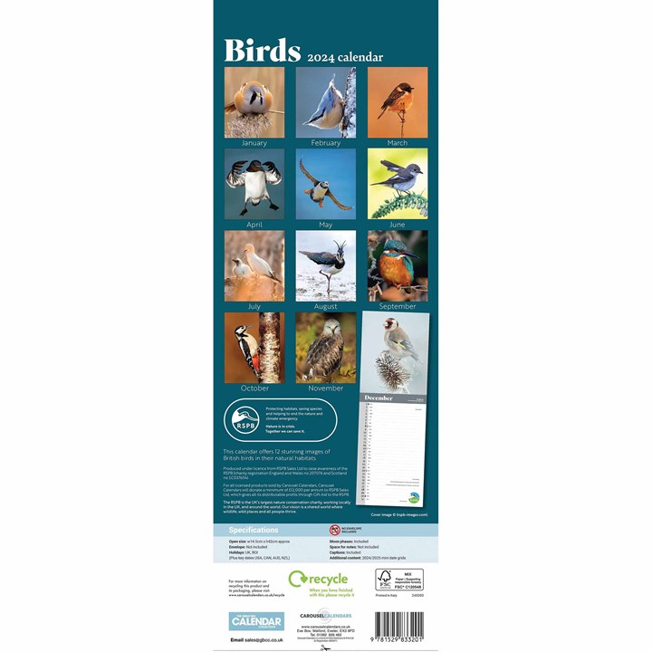RSPB, Birds Slim Calendar 2024