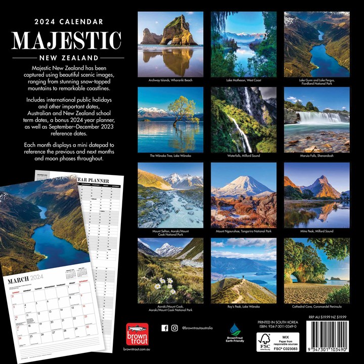 Majestic New Zealand Calendar 2024