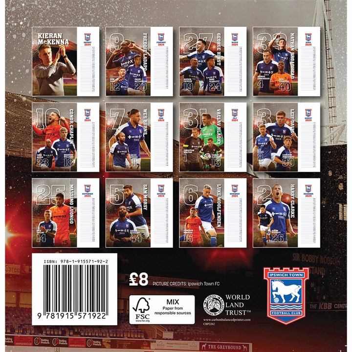 Ipswich Town FC Easel Desk Calendar 2024