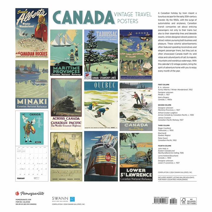 Canada Vintage Travel Posters Calendar 2025