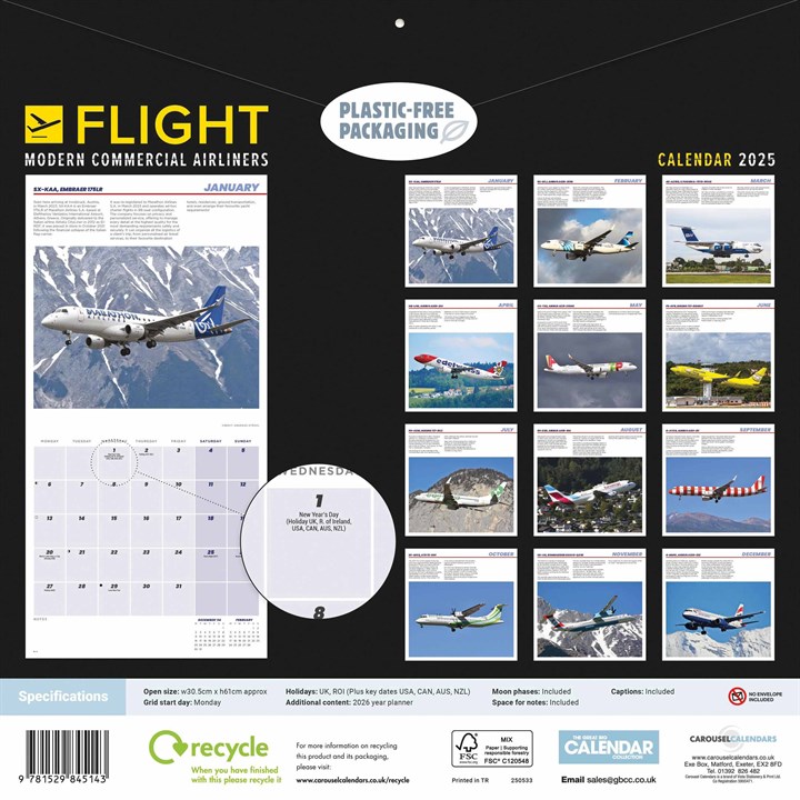 Flight, Modern Commercial Airliners Calendar 2025