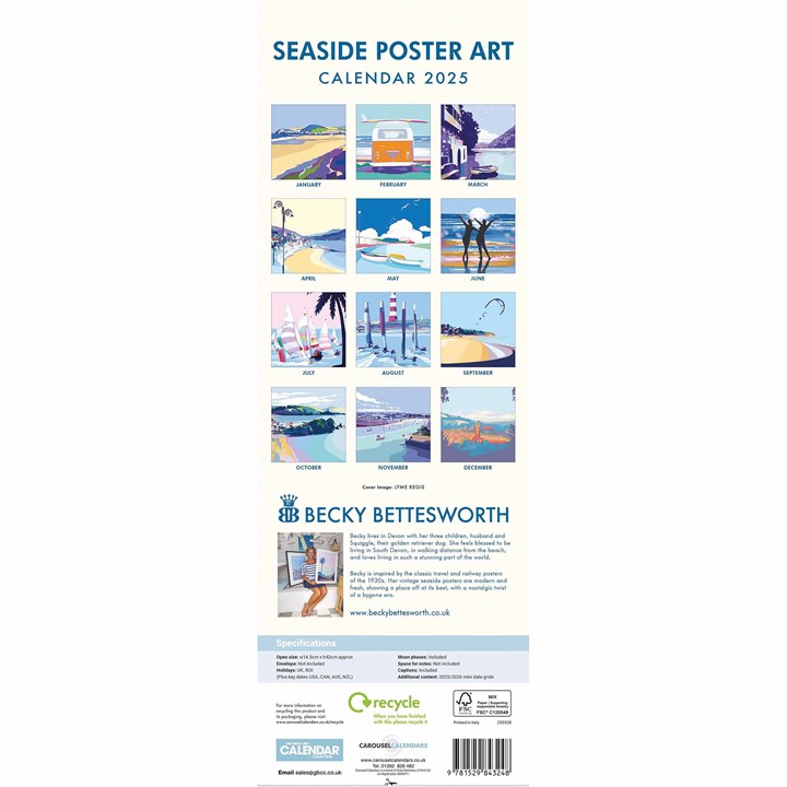 Becky Bettesworth, Seaside Poster Art Slim Calendar 2025