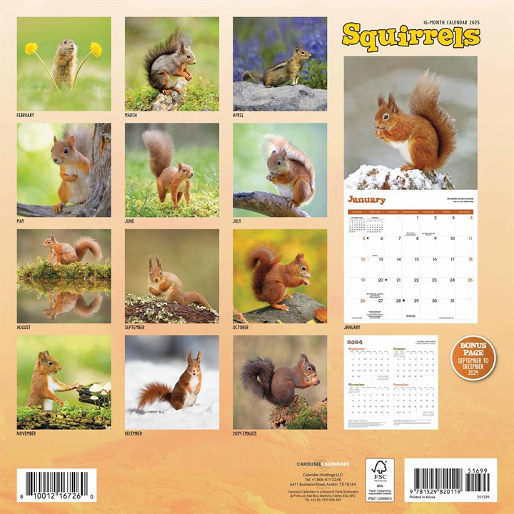 Squirrels Calendar 2025