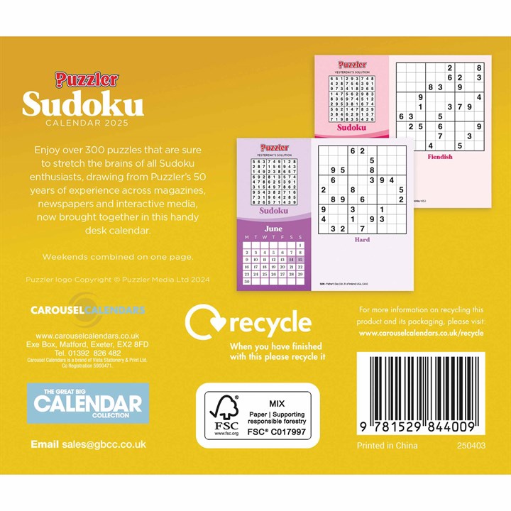 Sudoku, Puzzler Desk Calendar 2025