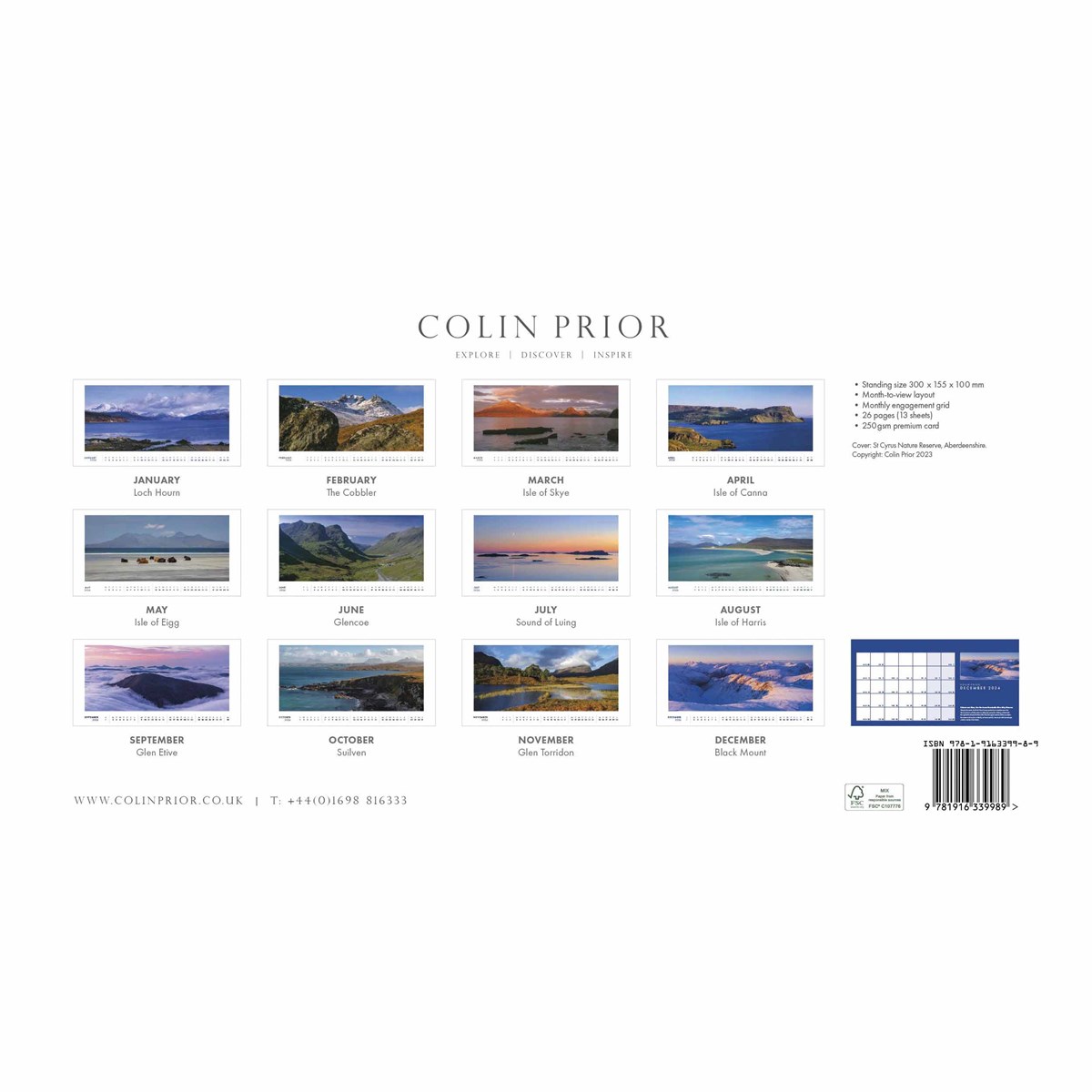 Colin Prior, Panoramic Scotland Easel Desk Calendar 2024