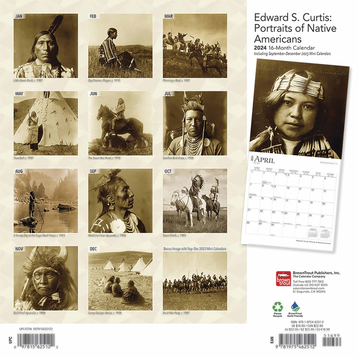 Edward S. Curtis, Portraits Of Native Americans Calendar 2024