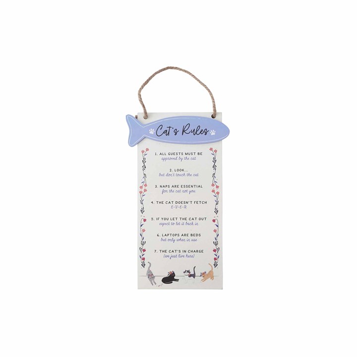 Floral Prints Cat Rules Hanging Sign