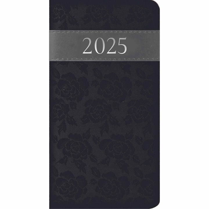 Black Embroidered Roses Slim Diary 2025