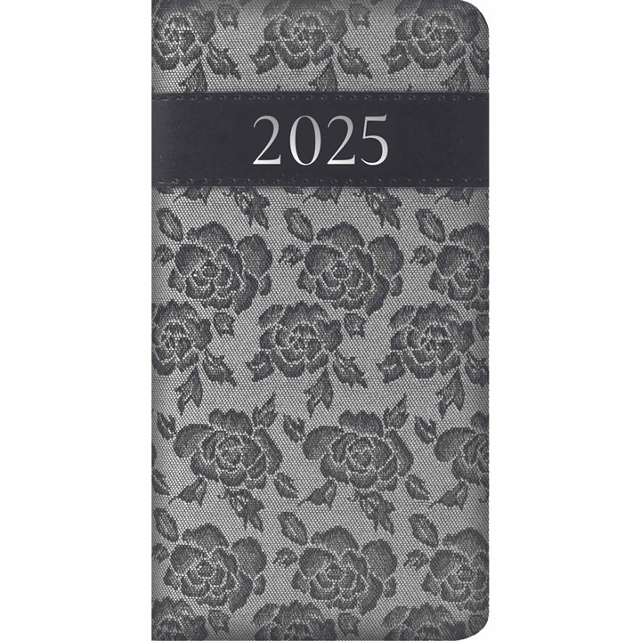 Grey Embroidered Roses Slim Diary 2025