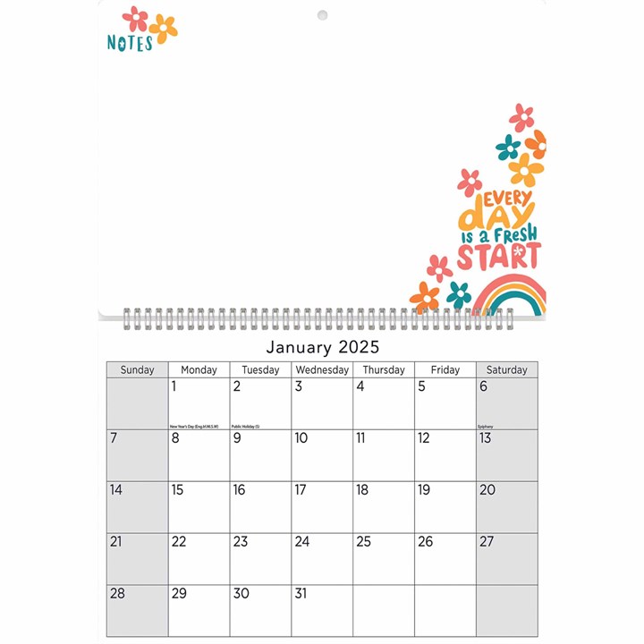 Fresh Start Memo Calendar 2025