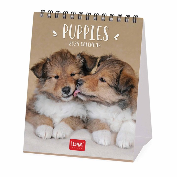 Puppies Easel Desk Calendar 2025