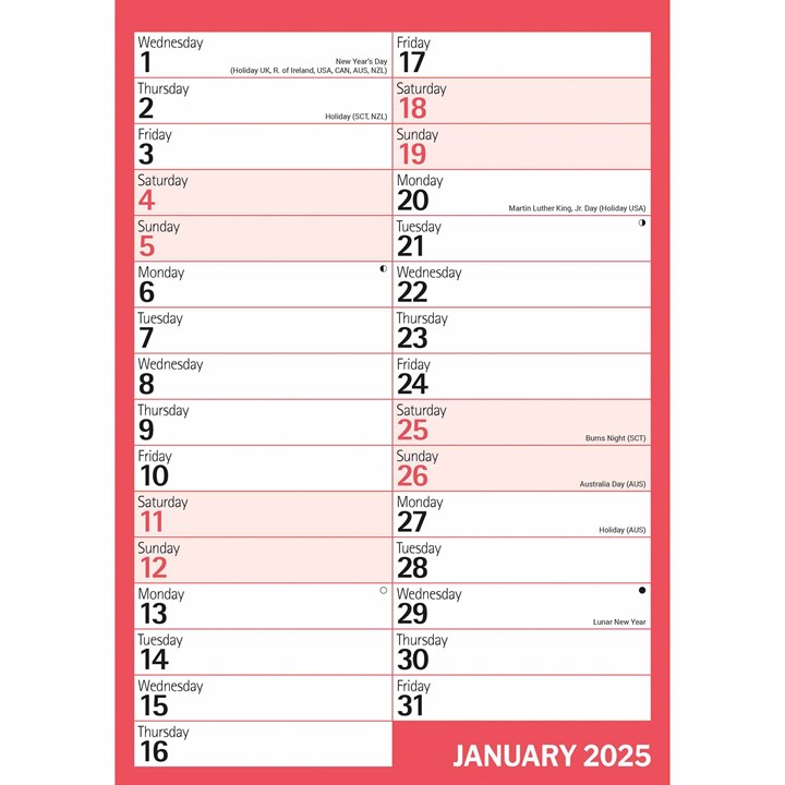Red & Black Basics A4 Portrait Calendar 2025