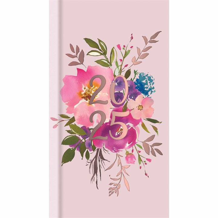 Pink Vintage Floral Slim Diary 2025