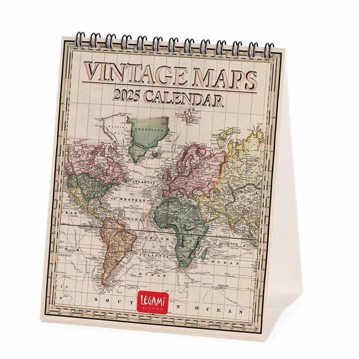 Vintage Maps Easel Desk Calendar 2025