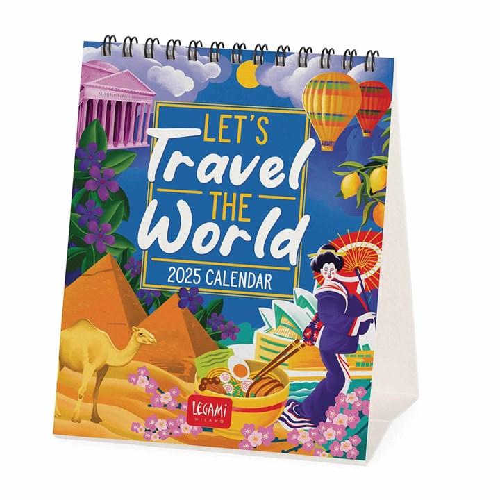 Lets Travel The World Easel Desk Calendar 2025