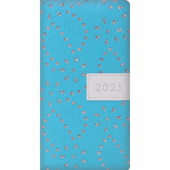 Blue Glitter Floral Sparkles Slim Diary 2025