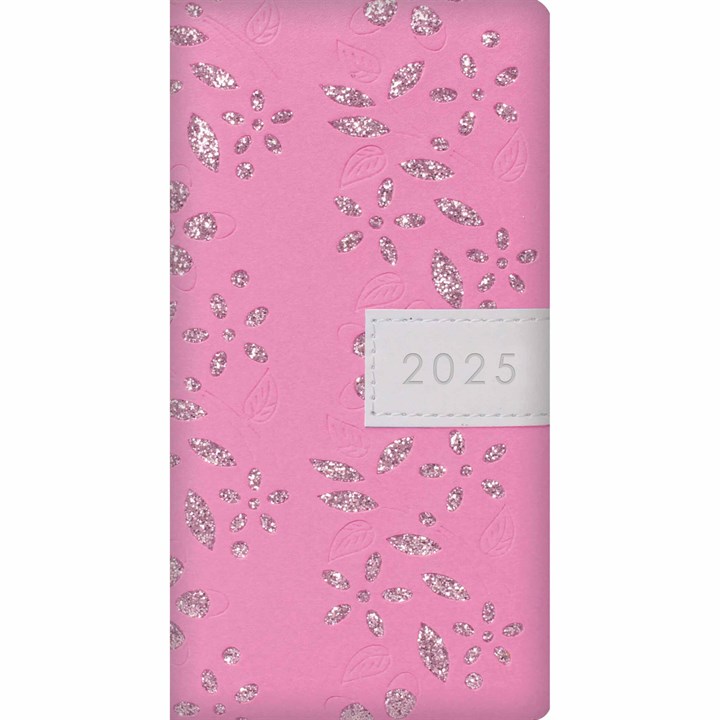 Pink Glitter Floral Sparkles Slim Diary 2025