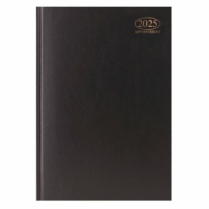 Black Hardback Day To View Appointment A4 Diary 2025