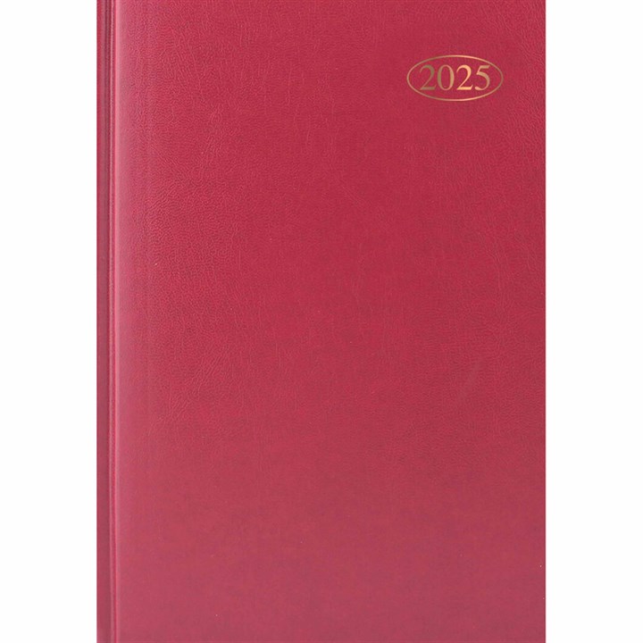 Dark Red Hardback Day To View A5 Diary 2025