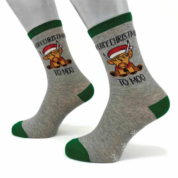 Merry Christmas to Moo Socks - Size 4 - 8